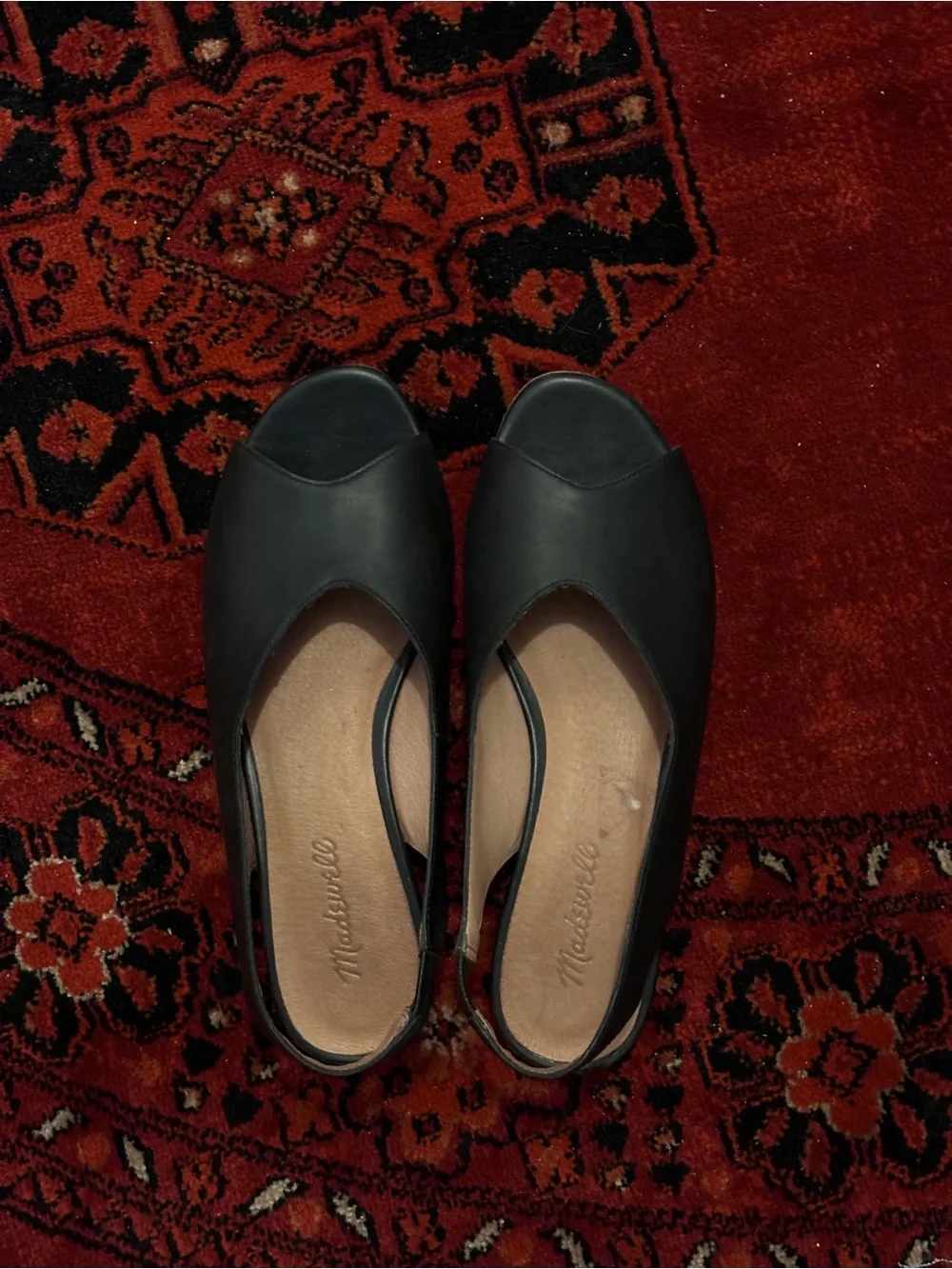 Madewell | Black Peep-Toe Slingback Flats | 7.5
